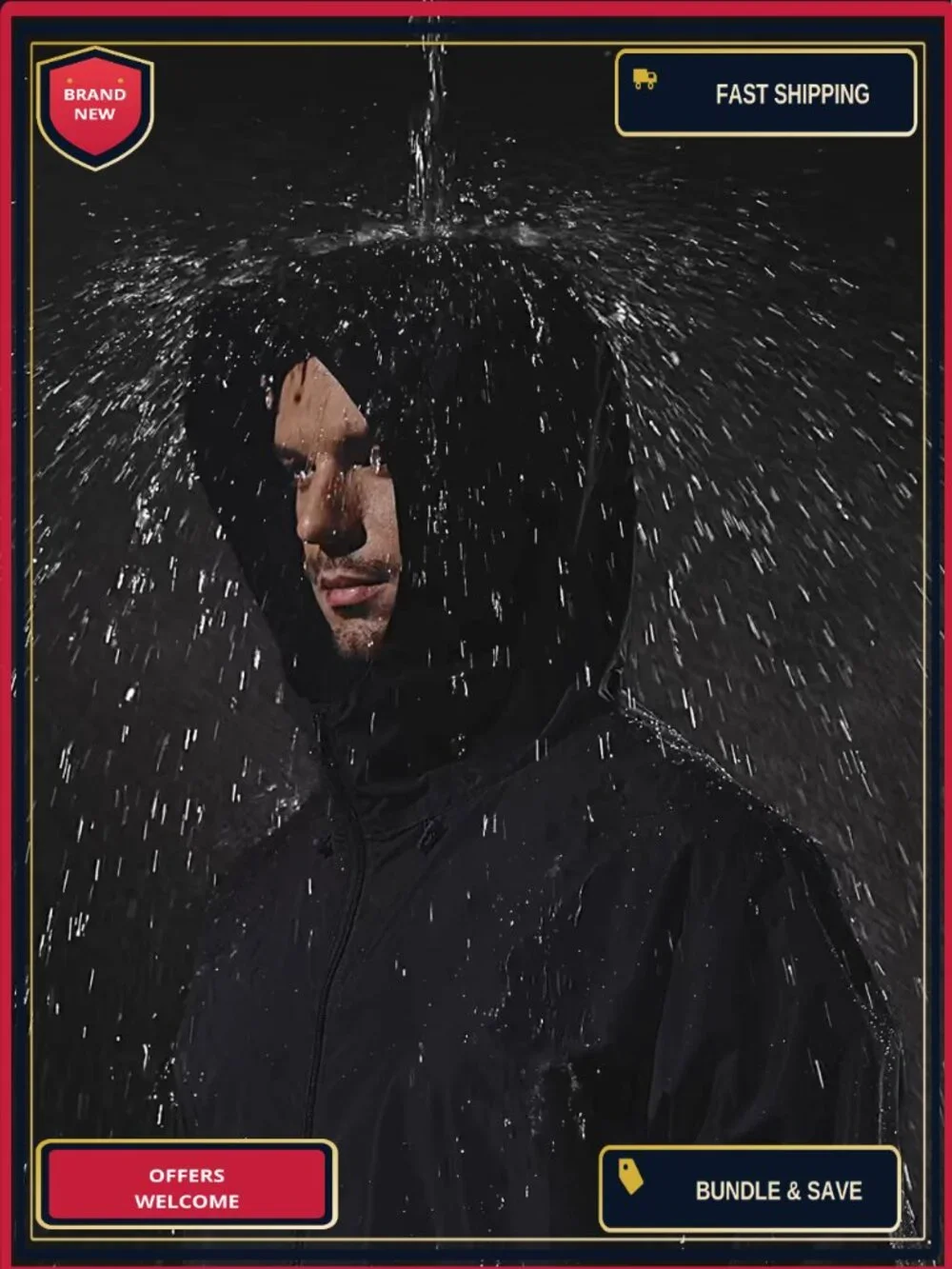 Mens Waterproof Rain Jacket Lightweight Packable Windbreaker